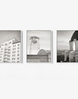 Offley Green's "Set of 3 Framed Canvas" features black-and-white photos: a building with "Hotel Roosevelt," a water tower with "Sony Pictures," and an observatory with a city view.