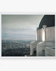 A night scene framed by the Offley Green Griffith Observatory Print, 'The Sky At Night' overlooking a sprawling Los Angeles cityscape illuminated by numerous lights under a starry sky.