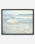 Framed photograph of Carlsbad State Beach showing gentle waves breaking on the shore with a clear view of the ocean extending toward the horizon featuring the Coastal Beach Print in California 'Surf and Sun' by Offley Green.