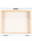 The image displays the back of an artist-grade Offley Green canvas from a set of 3, with white stapled edges and a metal hanging hook. The premium canvas is tightly stretched on the wooden frame for quality and durability, making it perfect for your cherished artwork.